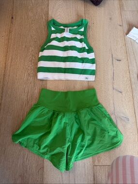 Target Green and White Striped Tank Top with Solid Green Skort Set